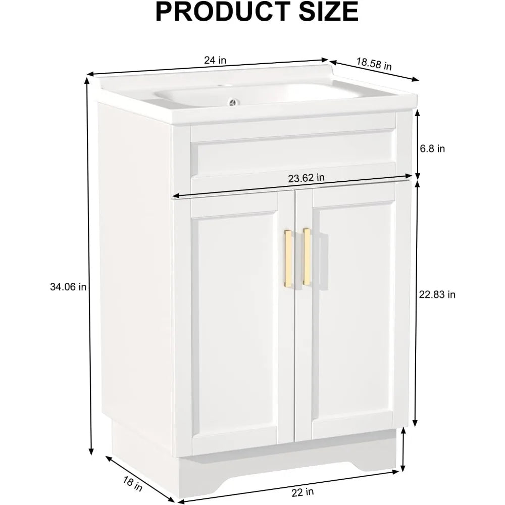 Bathroom Vanity with Ceramic Sink, Bathroom Vanity Cabinet with 2 Doors, 24 Inches Wooden Cabinet with Sink, Customized