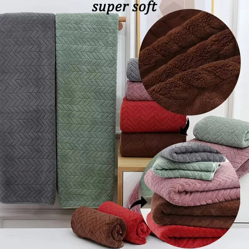 6Pcs Thick Coral Velvet Towel Set, Soft Quick Absorbent Hand Towel, Portable Sports Beach Towel, Ideal for Home Bathroom Gym Use
