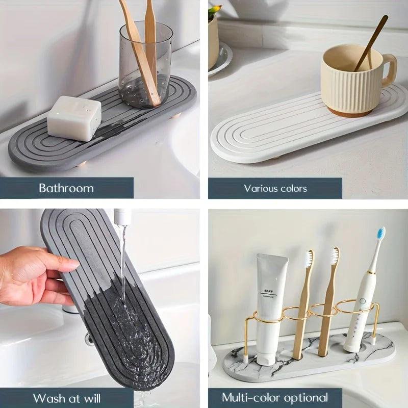 1PCS Absorbent Stone Tray for Kitchen Bathroom Countertop Quick-Dry Sink Holder Faucet Diatomite Mats - Kitchen Accessory