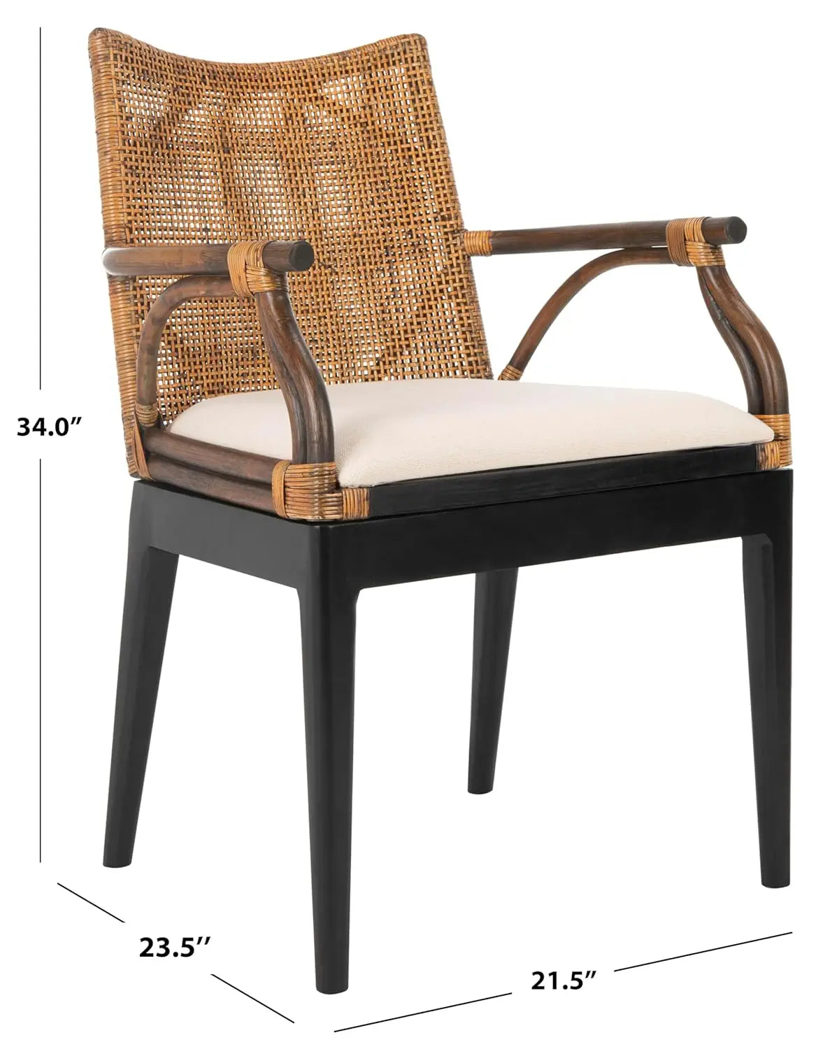 Home Collection - Gianni Brown & Black Solid Wood Rattan Arm Chair, Tropical Coastal Accent Seating for Living Room, Customized