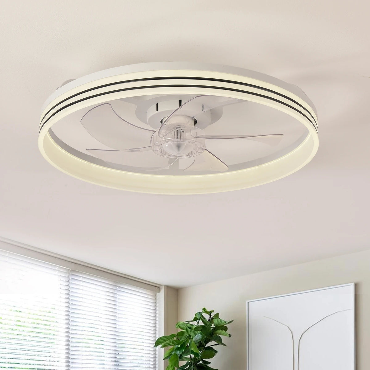 Smart Ceiling Fan with Lights and Remote 6 Speeds Dimmable LED Fan Lamp Flush Mount Ceiling Fan for Bedroom Living Room Kitchen
