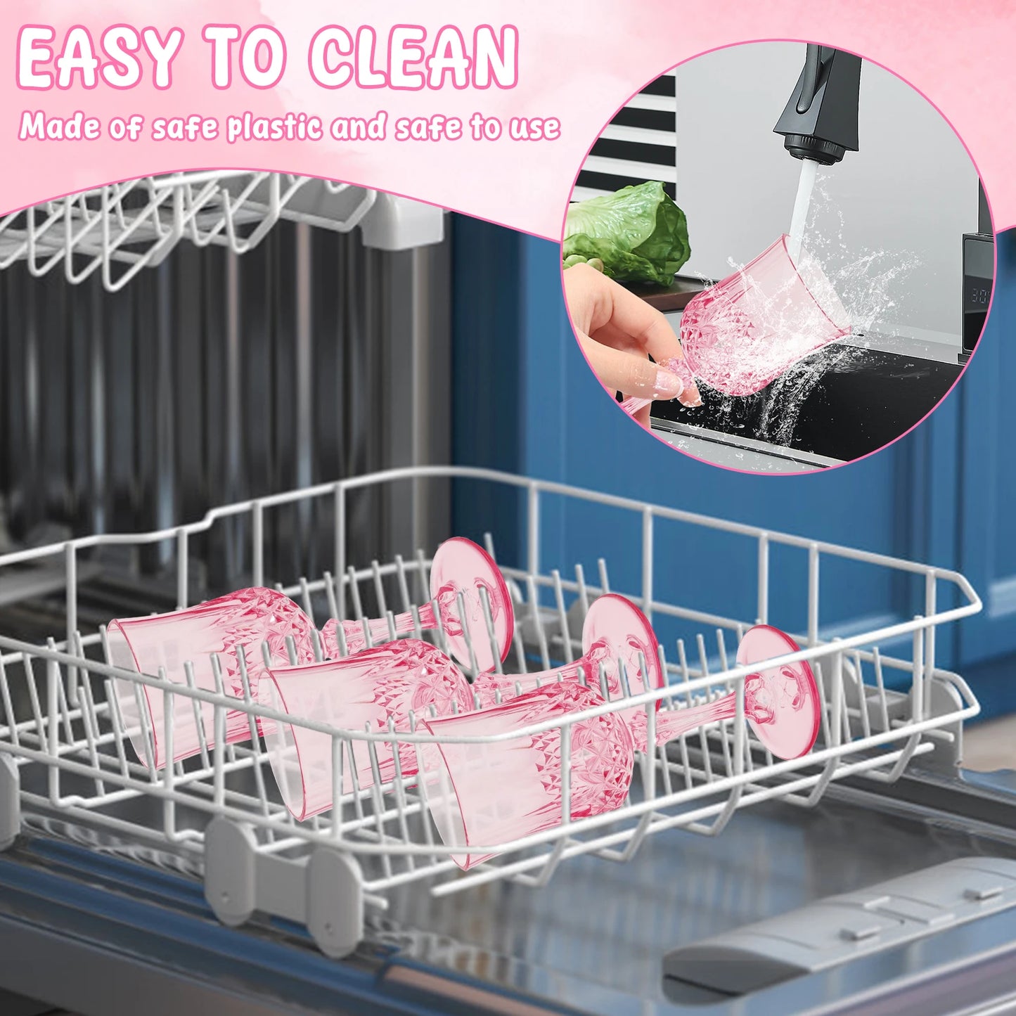 12/24/36Pcs Plastic Champagne Flutes Reusable Wine Glasses Elegant Pink Champagne Flutes for Wedding Party Wine Bar Easy Clean