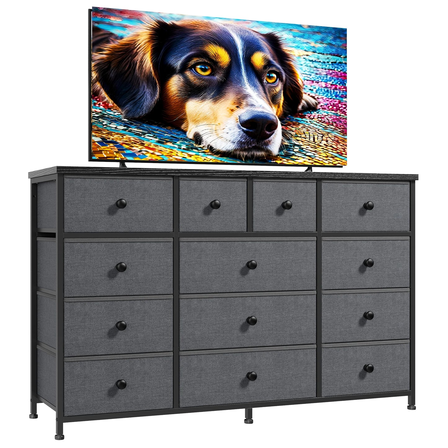EnHomee 47 Inch Wide 13 Dresser with Fabric Drawer and Wood Top, TV Stand for Bedroom Living Room Hallway or Apartment