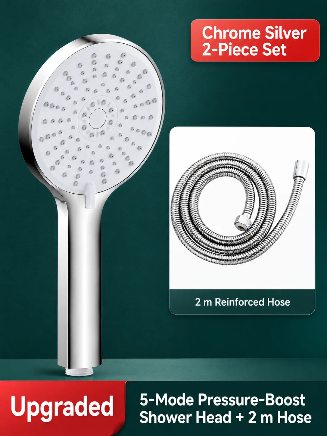 Universal High Pressure Shower Head Handheld Water Saving Booster Showerhead with Silicone Nozzles for Bathroom Accessories