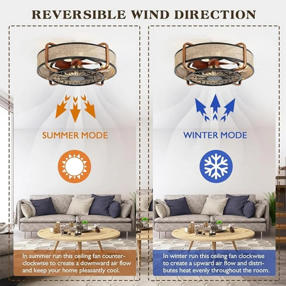 Retro Ironwork Ceiling Fan Light With Remote Control 6 Speeds Silent Ceiling Fan Lamp Bedroom Living Room Decoration Chandelier
