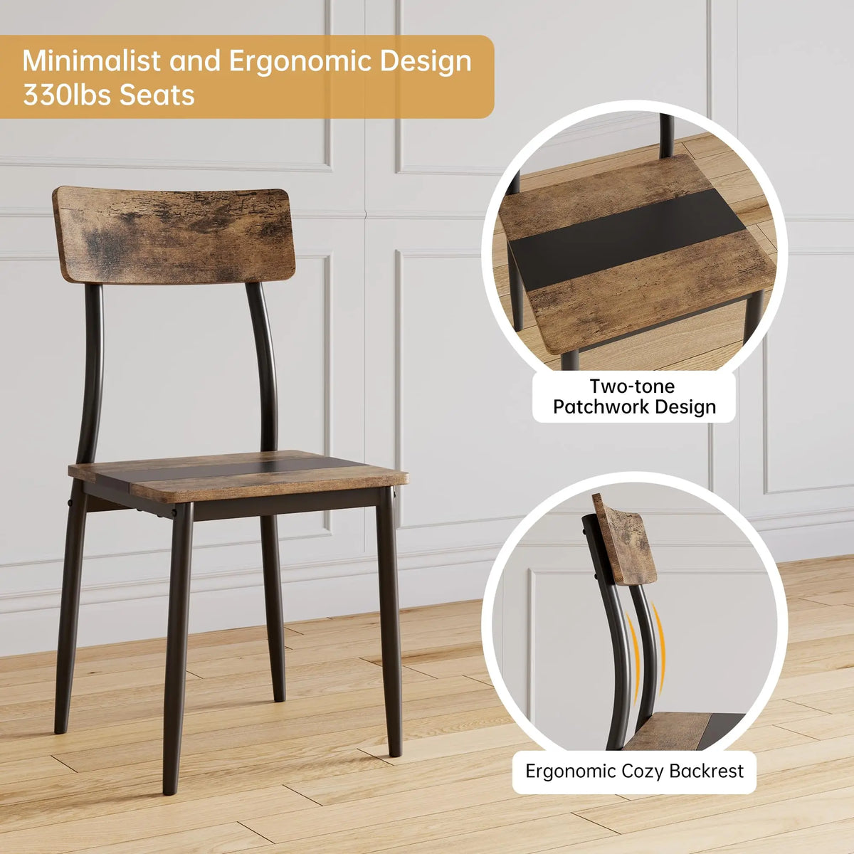 3-Piece Dining Table Set For 2, Small Kitchen Table With 2 Chairs, Two-Tone MDF Top, Metal Frame, Space Saving Apartment Dining