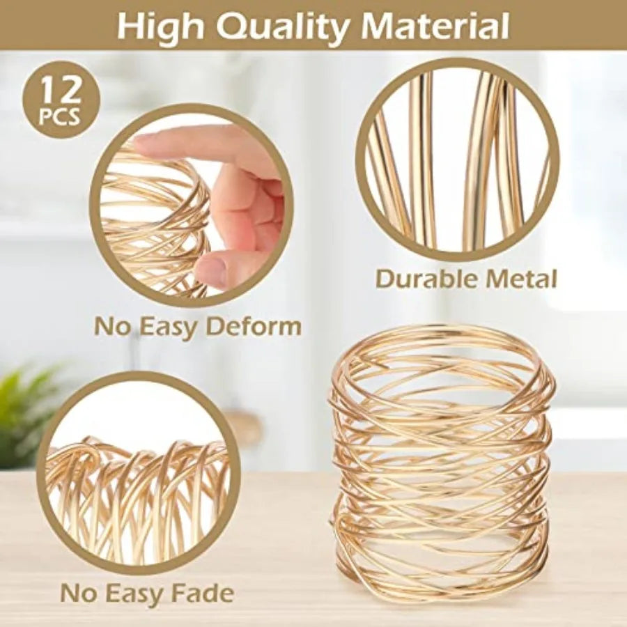 Set of 12 Woven Gold Placemats Hollow Out Holiday Metallic Mats Golden Round Placemats Handmade Mesh Napkin Rings Holder Gold N