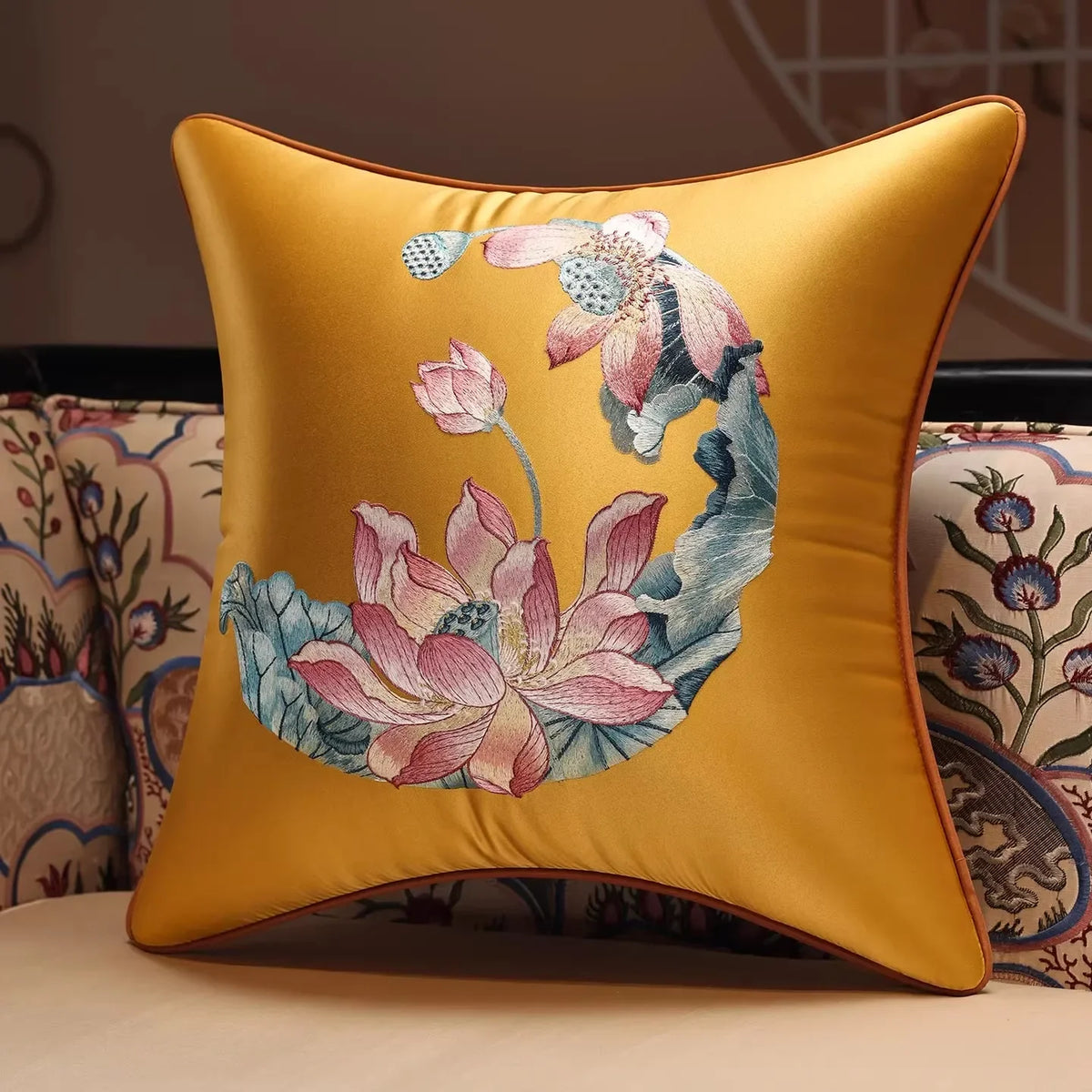 New Chinese Style Embroidered Bird Cushion Cover Living Room Sofa Waist Pillow Luxurious Classical Bed Head Silk Pillowcase