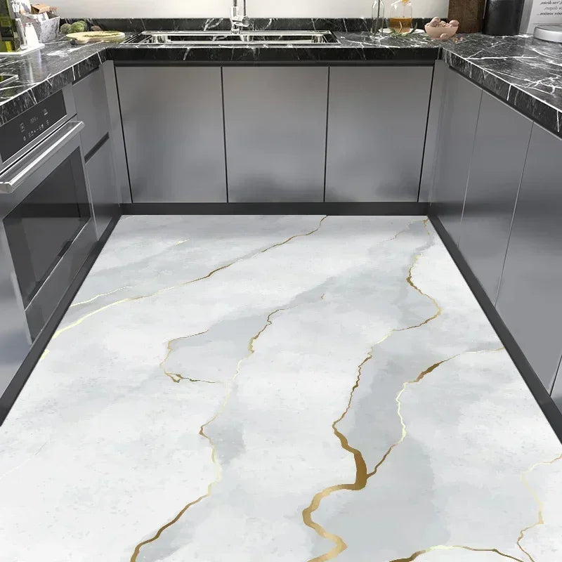 Kitchen Floor Mat Large Pvc Leather Waterproof Carpet Anti-slip Oil-proof Foot Mats Imitation Marble Rug Home Decoration Rugs