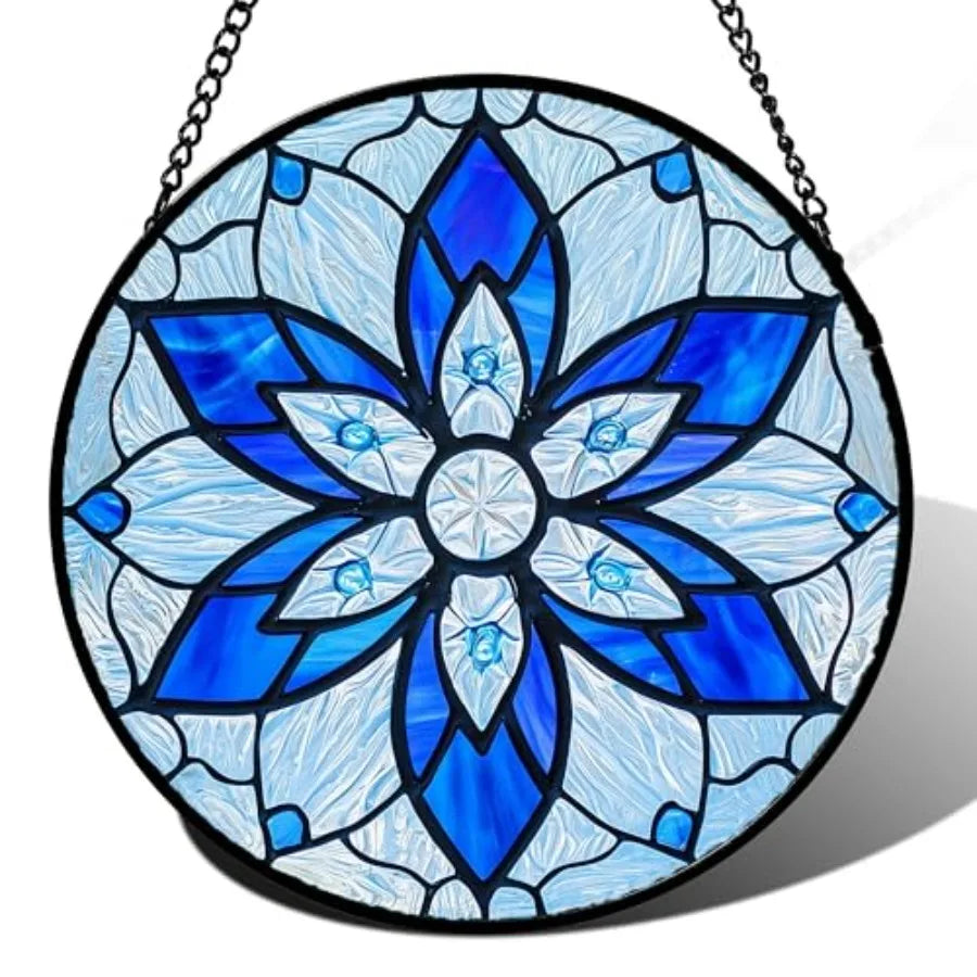 Stained Glass Window Hanging Tiffany Style Flowers Sun Catcher for Window Door Home Decor Suncatcher Christmas Mother's Day Birthday