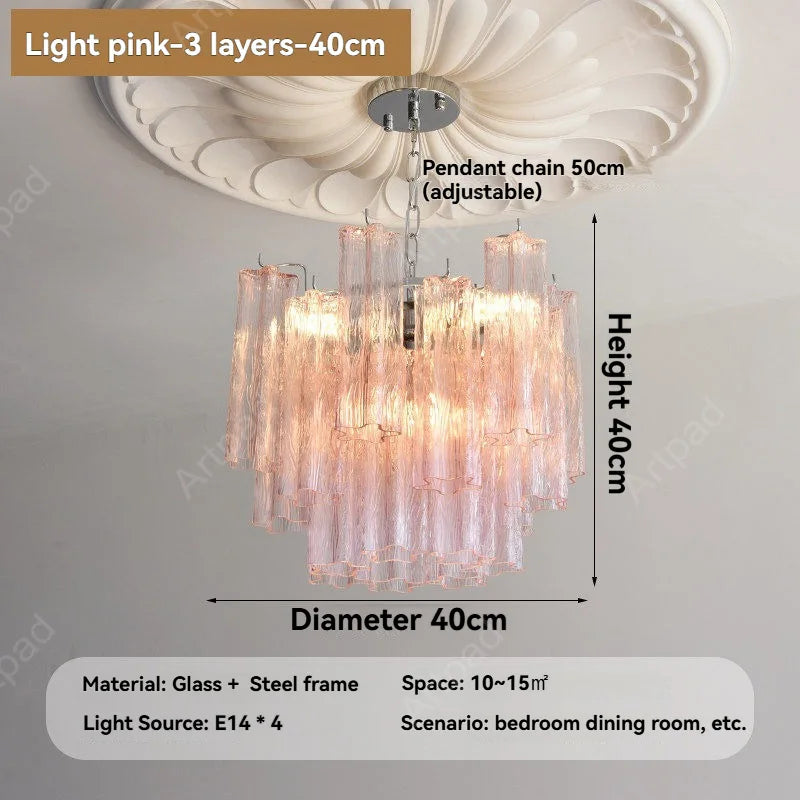 Round Murano Glass Chandelier Crystal Tube LED Ceiling Light for Living Room Dining Room Bedroom Luxury Modern Home Decor Lamp