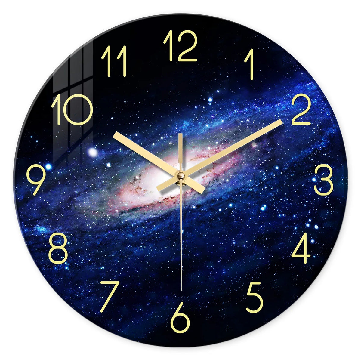 Creative Night Starry Sky Pattern Tempered Glass Wall Clock Living Room Bedroom Kitchen Home Decoration Wall Clock Silent Quartz Clock Holiday Gift 12 Inches 14inch 16inch (No Battery)