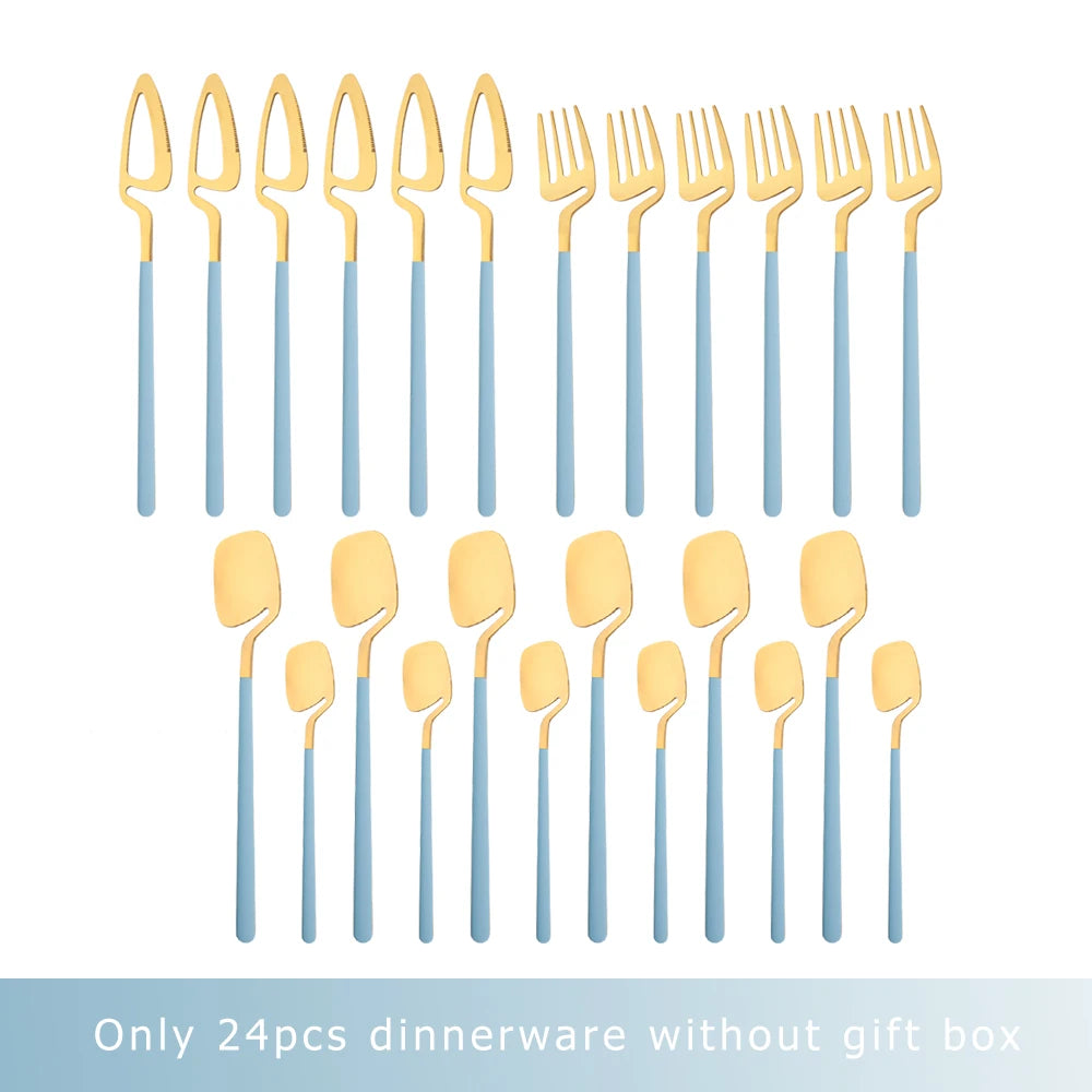 24Pcs Black Dinnerware Set 18/10 Stainless Steel Tableware Set Fork Knife Spoon Cutlery Set Gift Box Flatware Dishwasher Safe