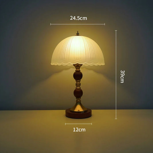 Solid Wood Nordic Table Lamp Bedside Light Luxury High-end Bedroom Decoration Table Lamp Retro Glass Creative Night Lamp B & B
