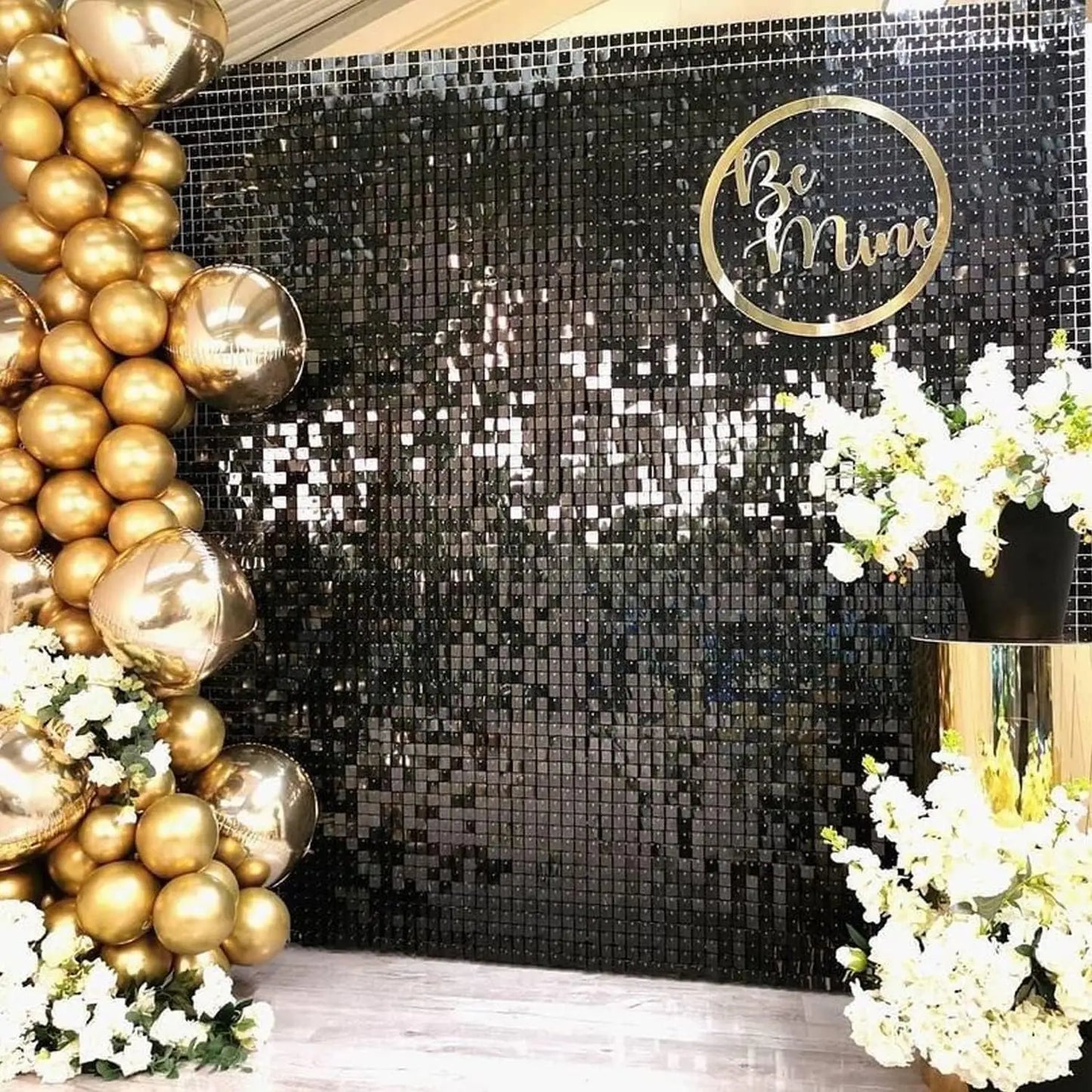 black Shimmer Wall Backdrop Square Sequin Glitter Backdrop Panel,Perfect for ,  Birthday party Halloween and graduation season