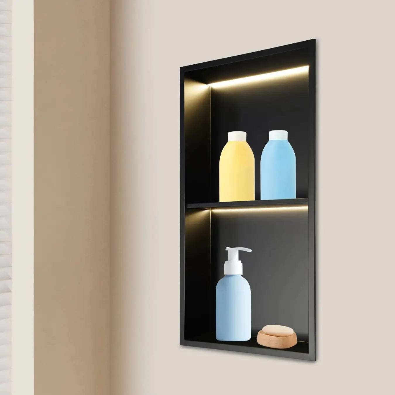 Stainless Steel Recessed Wall Niche with LED Light 2/3-Tier Bathroom Shelves Concealed Shower Niche Shelf Bathroom Cabinet