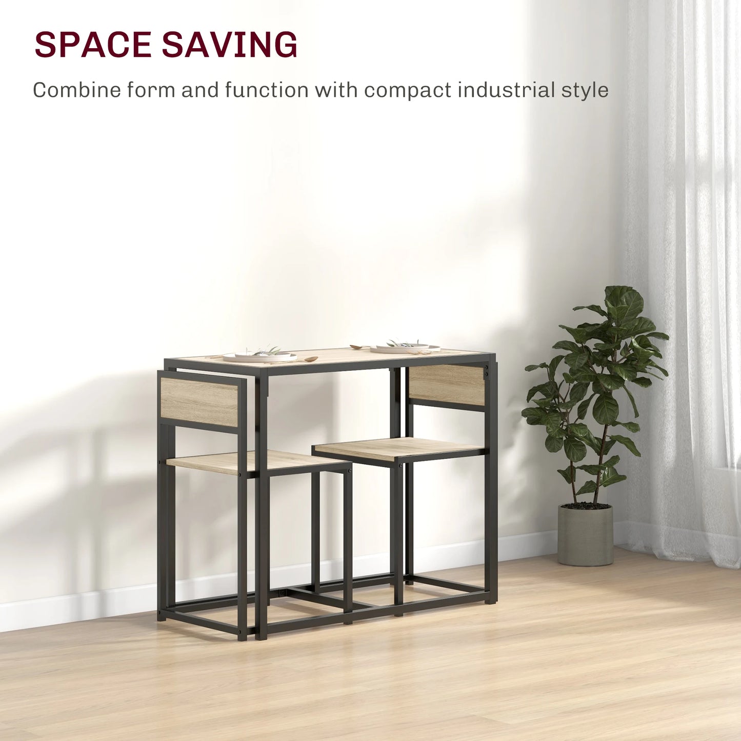 Homcom Small Dining Table Set for 2, Kitchen Table and Chairs Set, Compact Dining Sets for Small Spaces, Oak