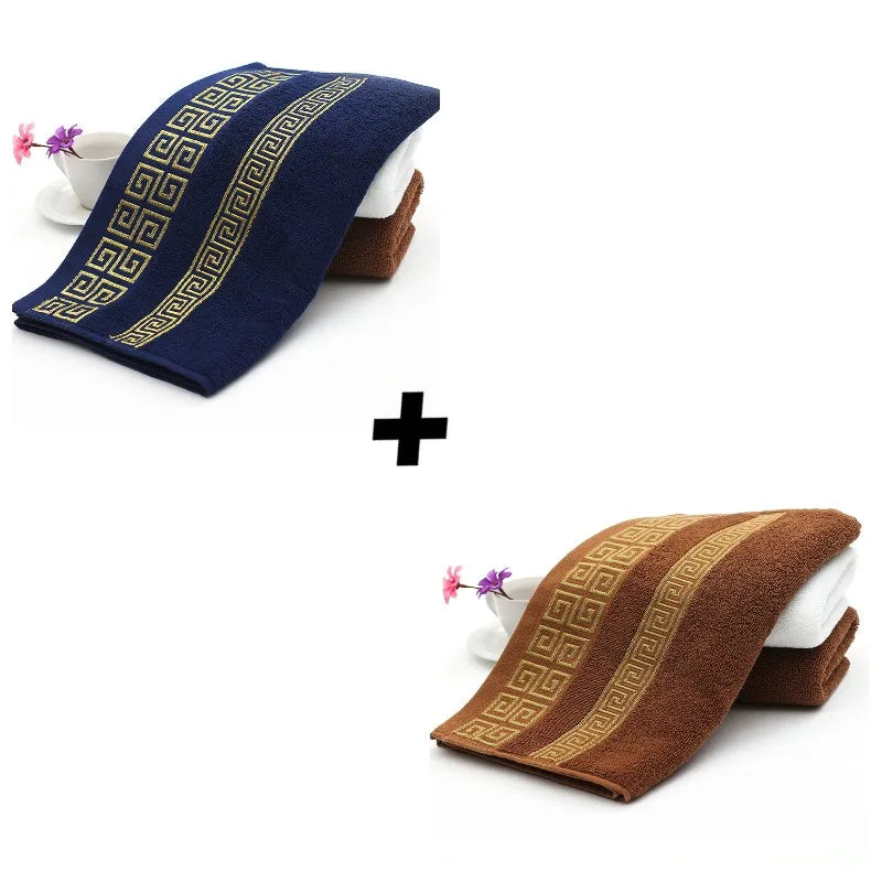 2Pcs Black Cotton Towels Set 34x74cm 70x140cm Embroidered Cotton Bath Towels High Absorbency Quick Drying Bathroom Towels Sets