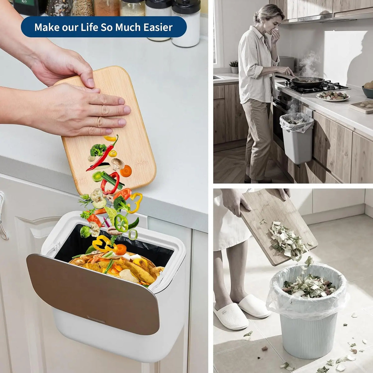Tacleekii 7L 9L Kitchen Compost Bin for Counter Top or Under Sink Hanging Small Trash Can with Lid for Cupboard Bathroom Bedroom Office Camping