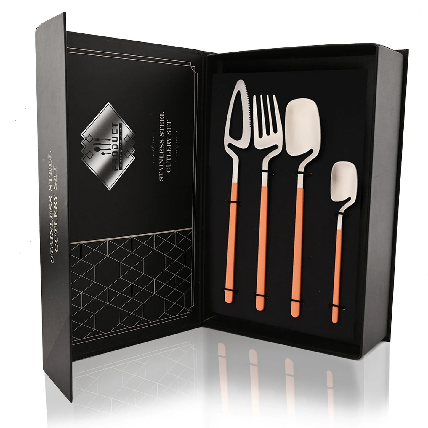 24Pcs Black Dinnerware Set 18/10 Stainless Steel Tableware Set Fork Knife Spoon Cutlery Set Gift Box Flatware Dishwasher Safe