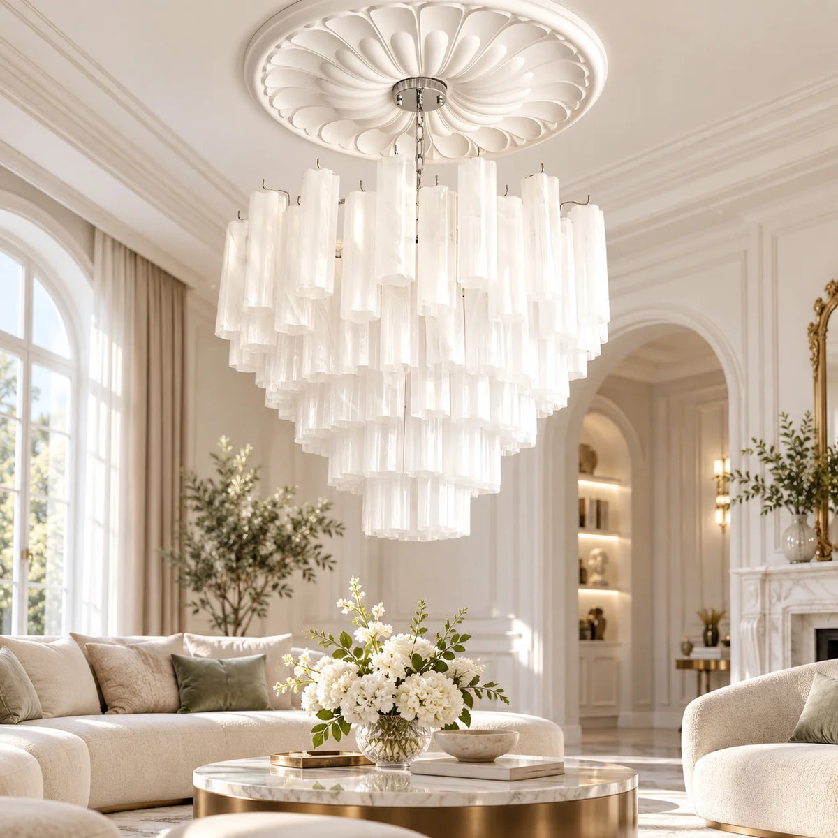 Round Murano Glass Chandelier Crystal Tube LED Ceiling Light for Living Room Dining Room Bedroom Luxury Modern Home Decor Lamp