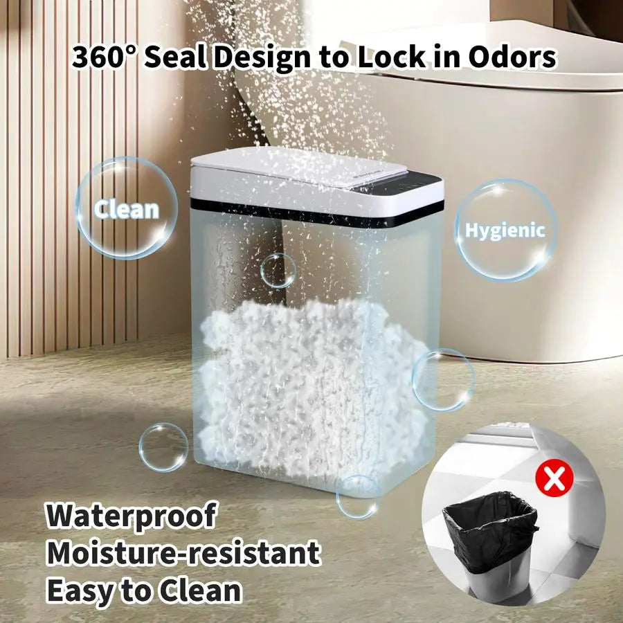 Pack Bathroom Trash Can with Lid, 2.5 Gallon Small Slim Trashcan, Automatic Trash Can Touchless, Motion Sensor Waterproof Plasti