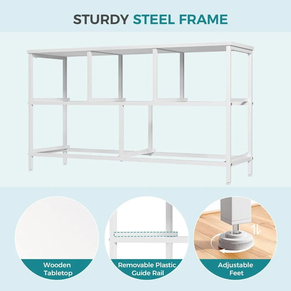 Wide White Bedroom Dresser with 5 Drawers for Clothes Storage and Fabric Bins