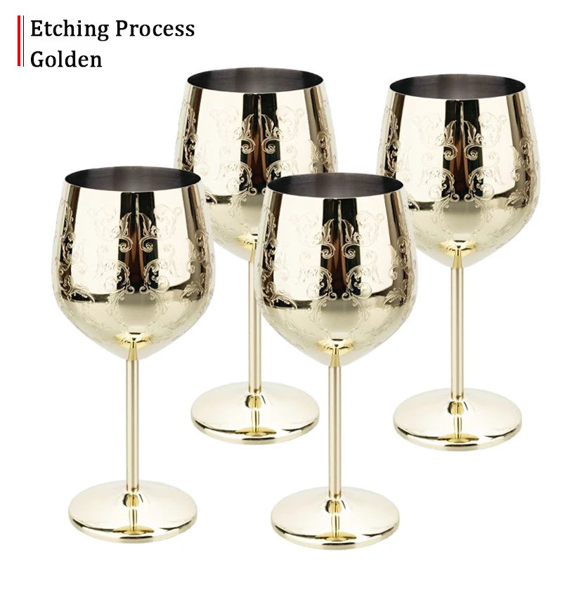 Grapevine Etching Red Wine Glass Goblet For Party Wedding Stainless Steel Wine Glass Goblet Good Cooling Effect Wine Lovers Gift