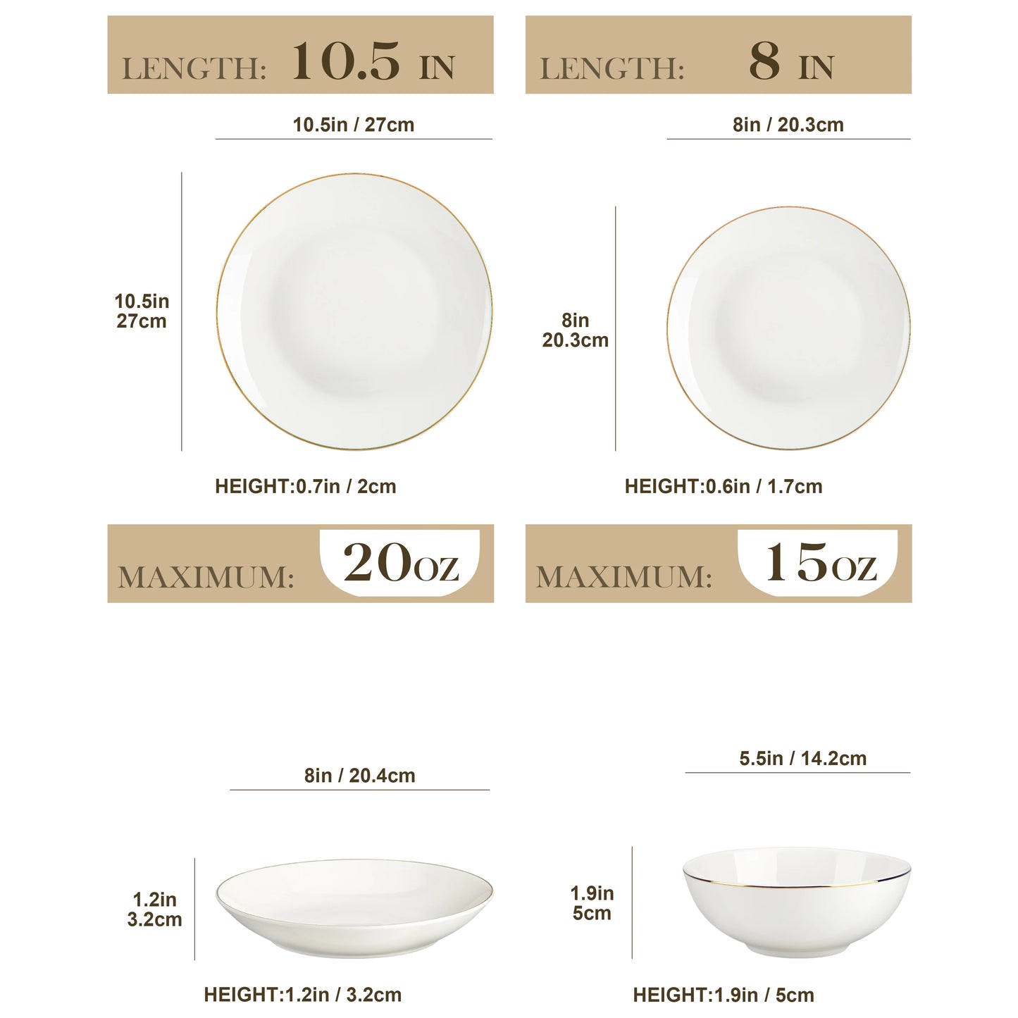 MALACASA 16/32-PCS Nordic European Golden Rim White Bone China Tableware Set with Bowl,Dinner&Dessert&Soup Plate Set for 4