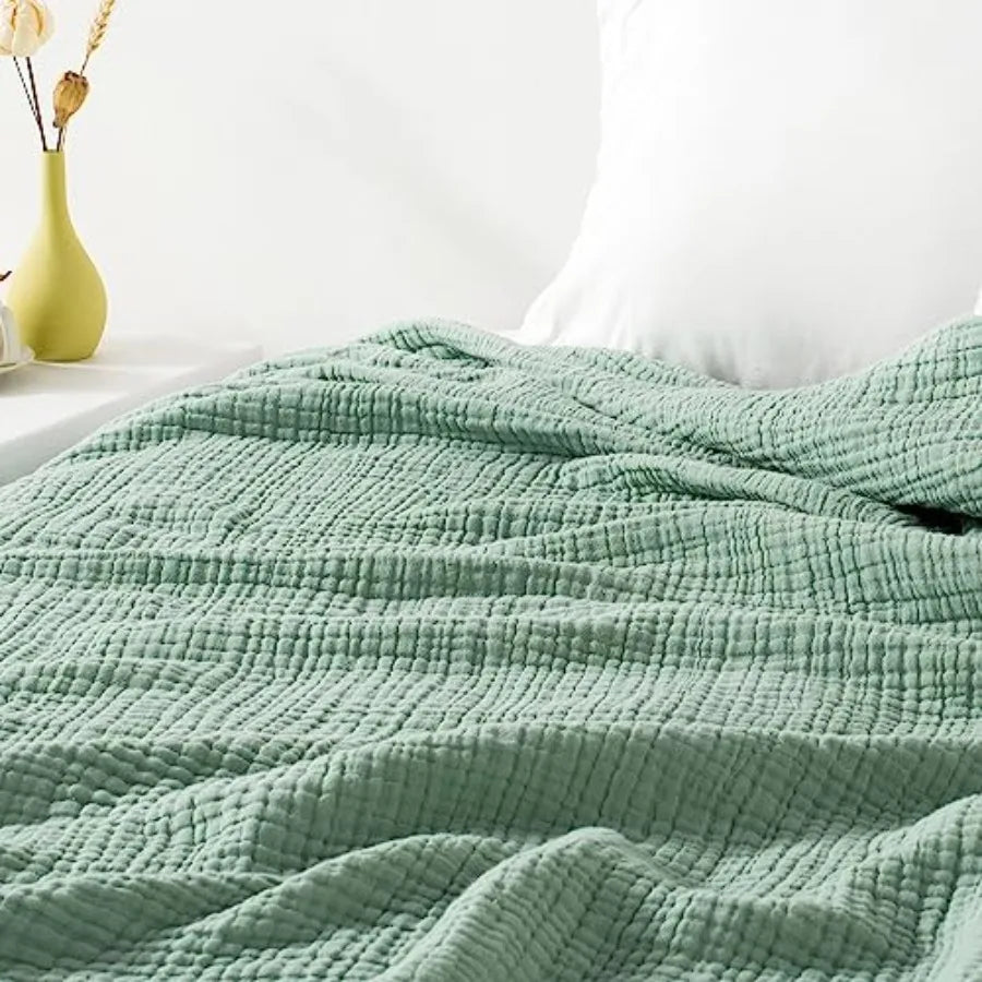 100% Cotton Muslin Blanket 108" X 90" Size 4-Layers Summer Gauze s for Bed Couch Soft Lightweight Breathable Linen Blankets Bed