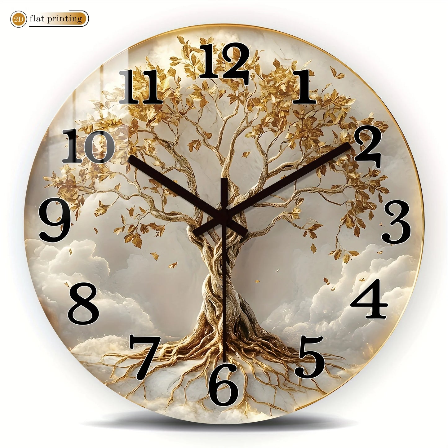 Modern Minimalist Tree of Life Wall Clock - Silent Non-Ticking, Elegant Golden Branches & Roots Design, Battery-Powered