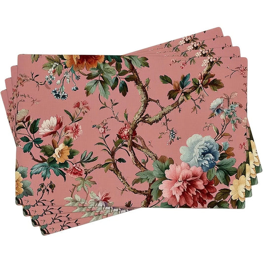 Spring Placemats Vintage Peony Oil Paint Floral Leaf Vines Pink Party Decorative Coffee Table Kitchen RestaurantsDining RoomMats