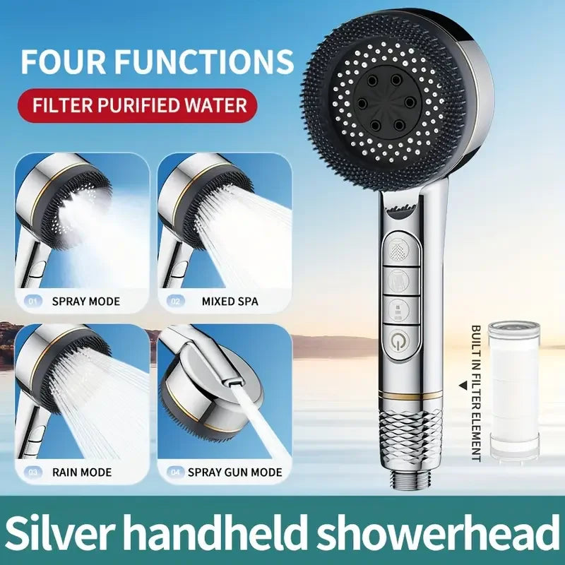 Four-speed Adjustment Shower Booster Shower Head Bathroom Household Water Heater Bath Handheld Shower Head Bracket Set
