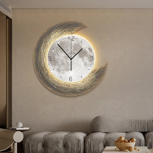 Moon Phase Wall Clock With Built-in LED Light Modern Silent Living Room Decor Creative Home Wall Clocks For Dining Room