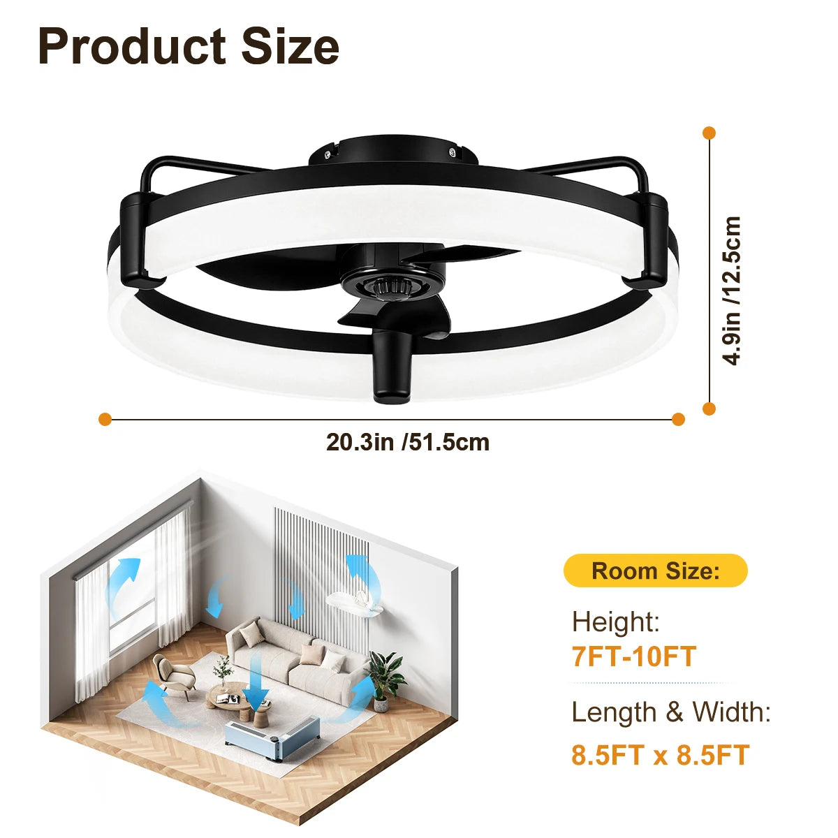 Aiopp Ultra Quiet Round Fan Light Indoor, Dimmable 6 Speed Reversible DC Motor Flush Mount LED Ceiling Fan for Livingroom Bedroom Kitchen