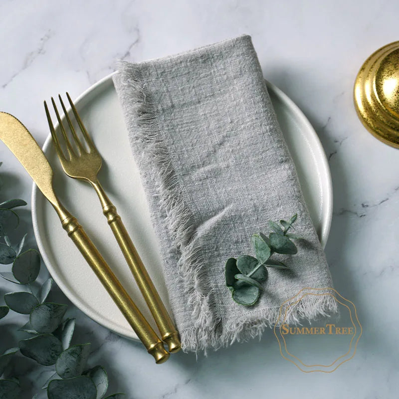 12PCS Napkins 41x41cm Cotton Cloth Gauze Retro Burr Rustic Kitchen Towel Dining Place Mat Wedding Party Linen Napkin Table Decor
