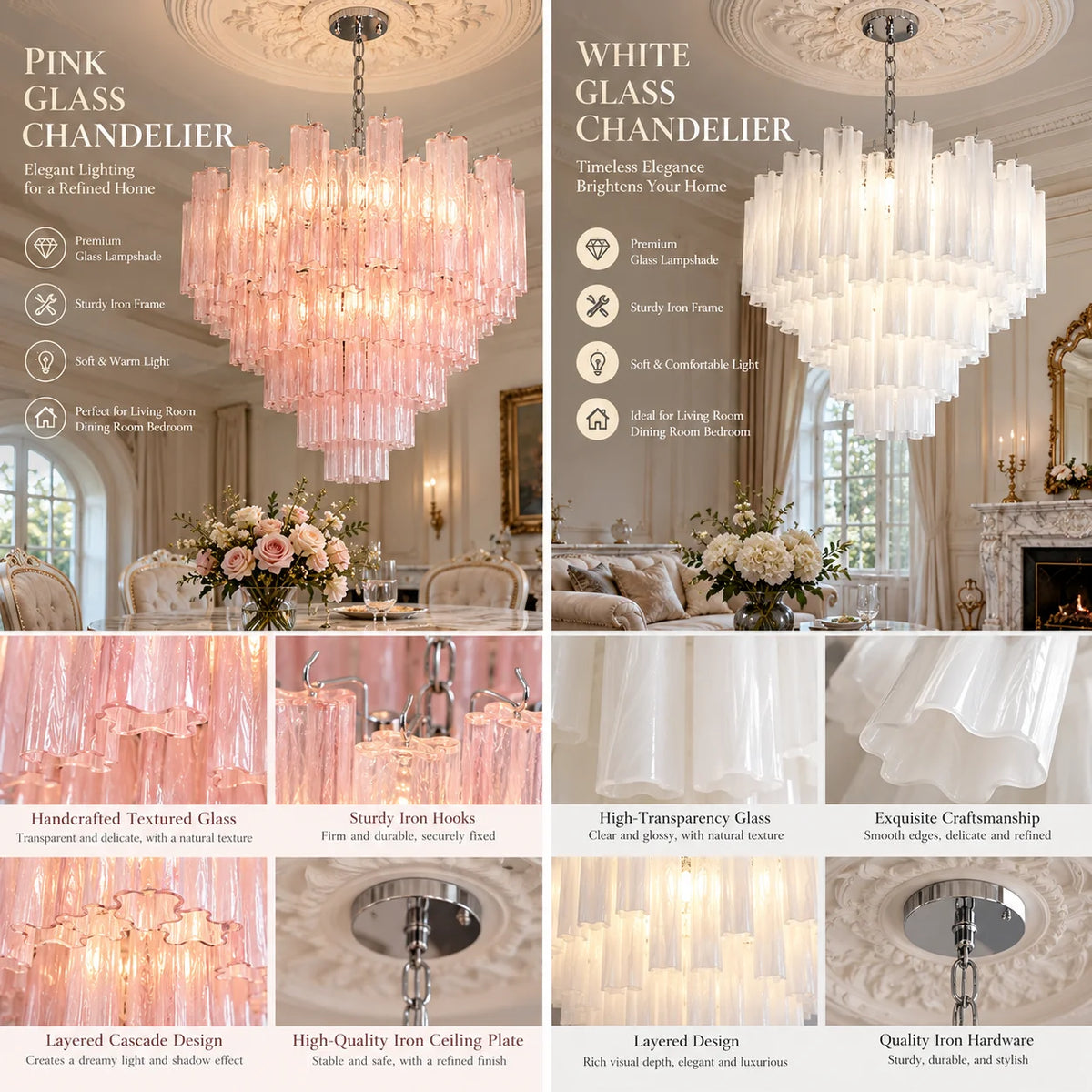 Round Murano Glass Chandelier Crystal Tube LED Ceiling Light for Living Room Dining Room Bedroom Luxury Modern Home Decor Lamp