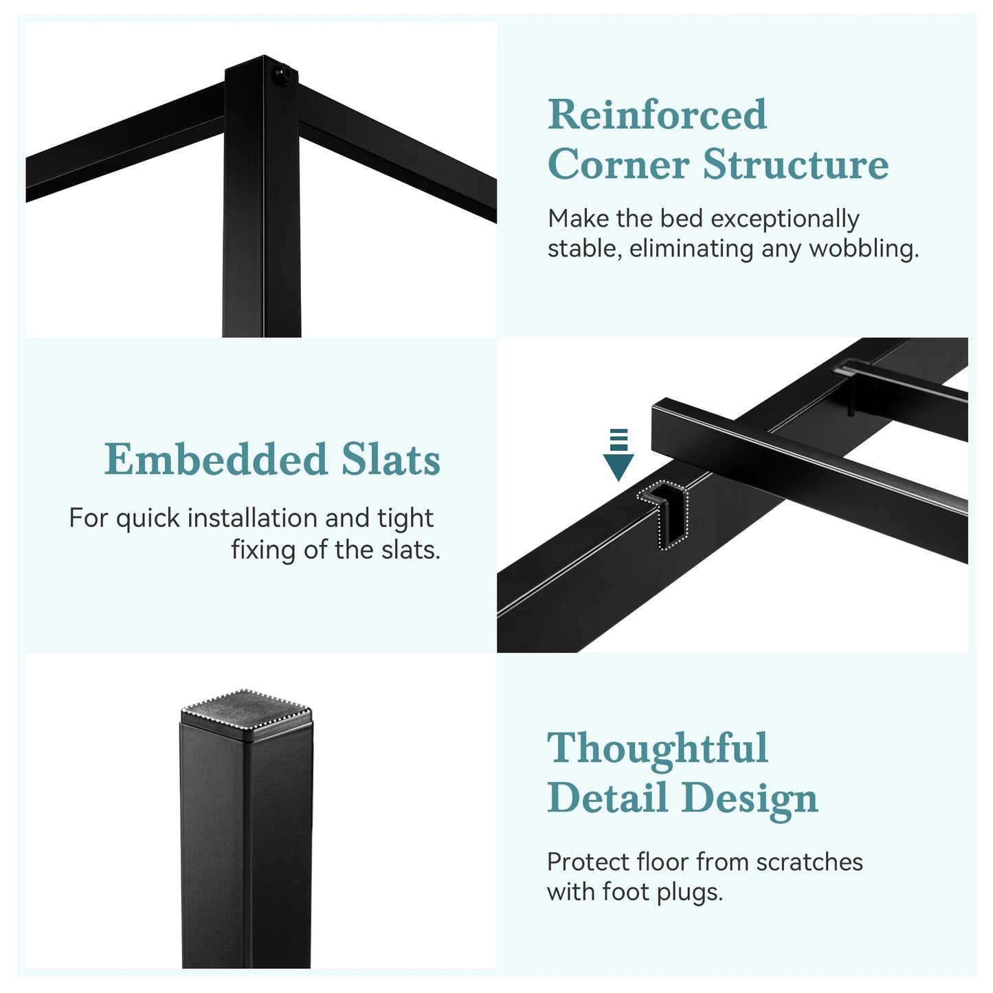 HOOMIC Canopy Bed Frame, Enhanced 4-Poster, 3-Metal Crossbar, No Box Spring Needed, Easy Assembly Allewie