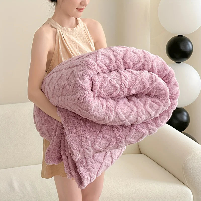 Luxury Plush Fleece Blanket, Ultra Soft Warm Light Beige Throw for Bed & Couch, Cozy French Style Bedding, Machine Washable