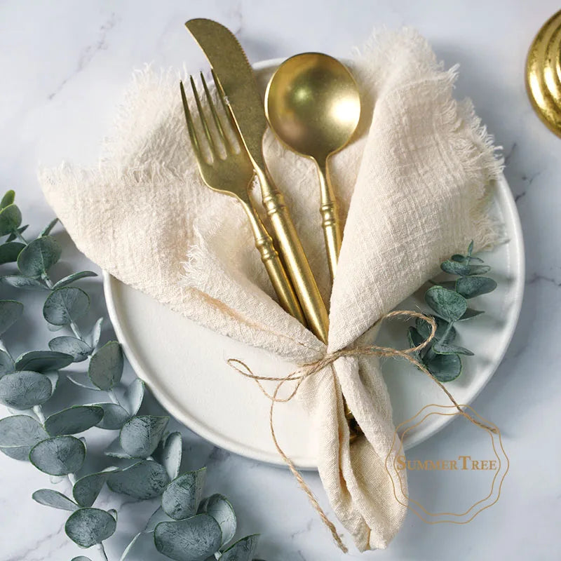 10pcs Napkins 41x41cm Cotton Cloth Gauze Retro Burr Rustic Towel Dining Place Mats Wedding Party Linen Fabric Table Decoration