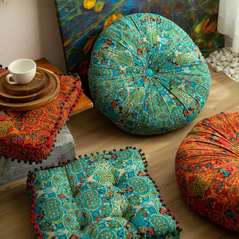 Bohemian Style Thickened Cotton Linen Cushion for Ground Lazy People with Moroccan Window Tatami Mat Pillow Puff Cushion