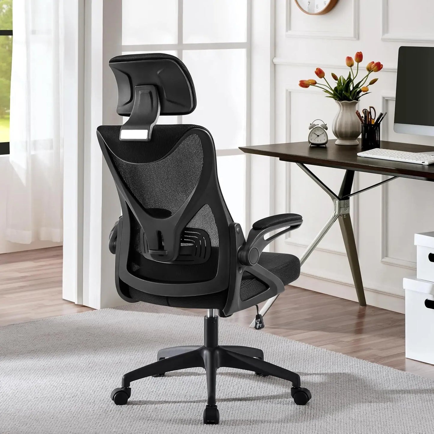 Ergonomic Office Chair, High Back Desk Chair with Headrest and Flip-up Armrest Lumbar Support for Home Office, Customized