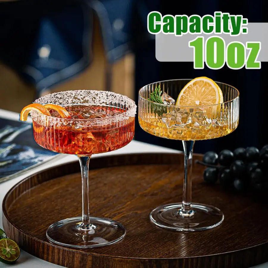 12 Pcs Acrylic Martini Glasses, 10oz Shatterproof Plastic Champagne Tower, Unbreakable Ribbed Coupe Glasses, Stem Cocktail Glass