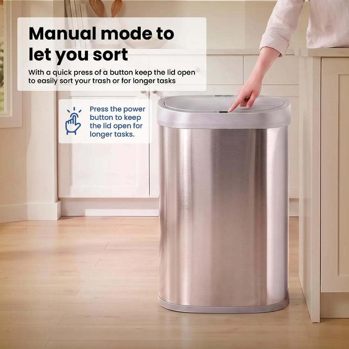 Ninestars 21 Gallons XL Automatic Touchless Kitchen Trash Can with Lid, Motion Sensor Trash Can for Large Kitchens, Office & Commercial Use 80 Liter Stainless Steel Garbage Bin (X-Large Rectangular)