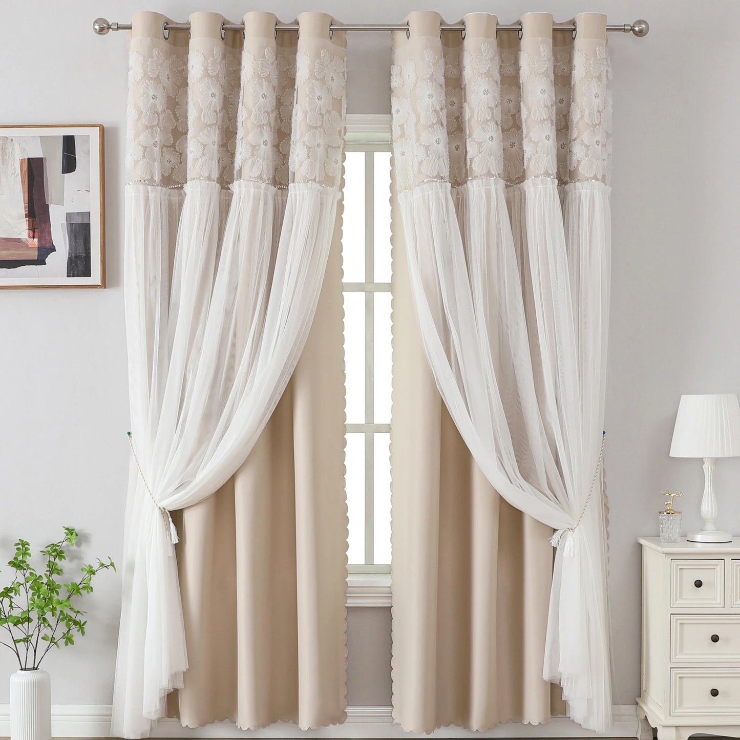 Korean-style Lace Curtain Finished Product Full Blackout Curtain Cloth Living Room Bedroom Solid Color Floating Window Curtain