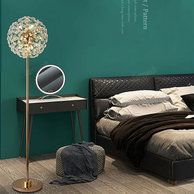 Nordic Floor Lamp LED Crystal Desk Lamp Living Room Bedroom Salon Indoor Lighting Sunshine Art Deco Luminous Stand Light