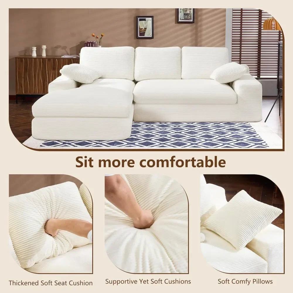 Cloud Modular Sectional Couch 98.4' with Chaise L-Shaped Modern Deep Seat Corduroy Upholstered Sofa for Living Customized