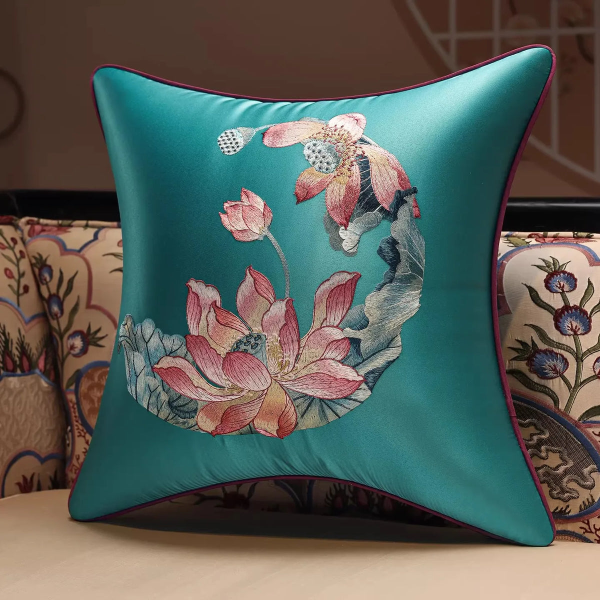 New Chinese Style Embroidered Bird Cushion Cover Living Room Sofa Waist Pillow Luxurious Classical Bed Head Silk Pillowcase