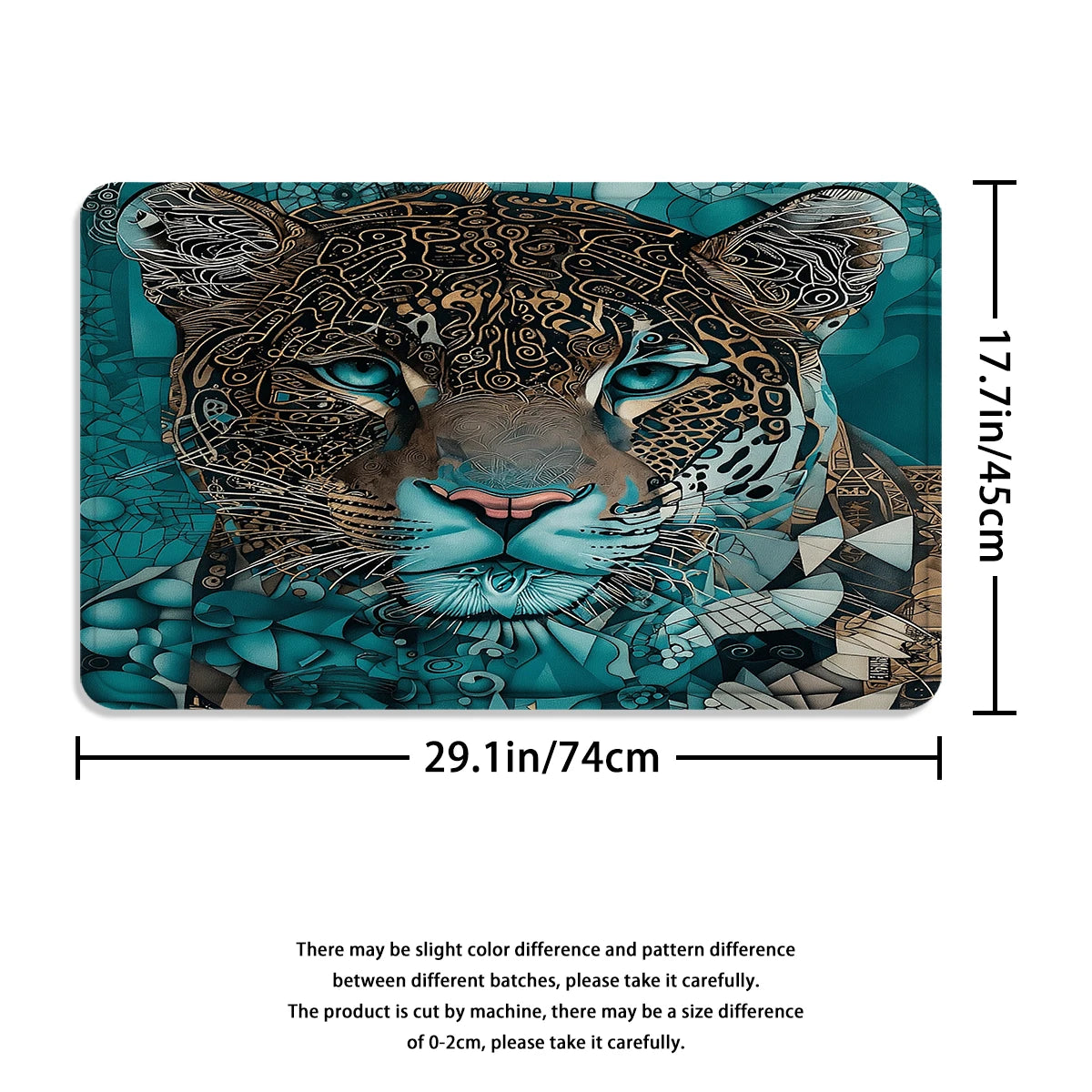 4Pcs Teal Tribal Jaguar Shower Curtain Set with Hooks, Boho Geometric Animal Print Waterproof Mildew Resistant Fabric Bath Mat for Family Bathroom Home Decor
