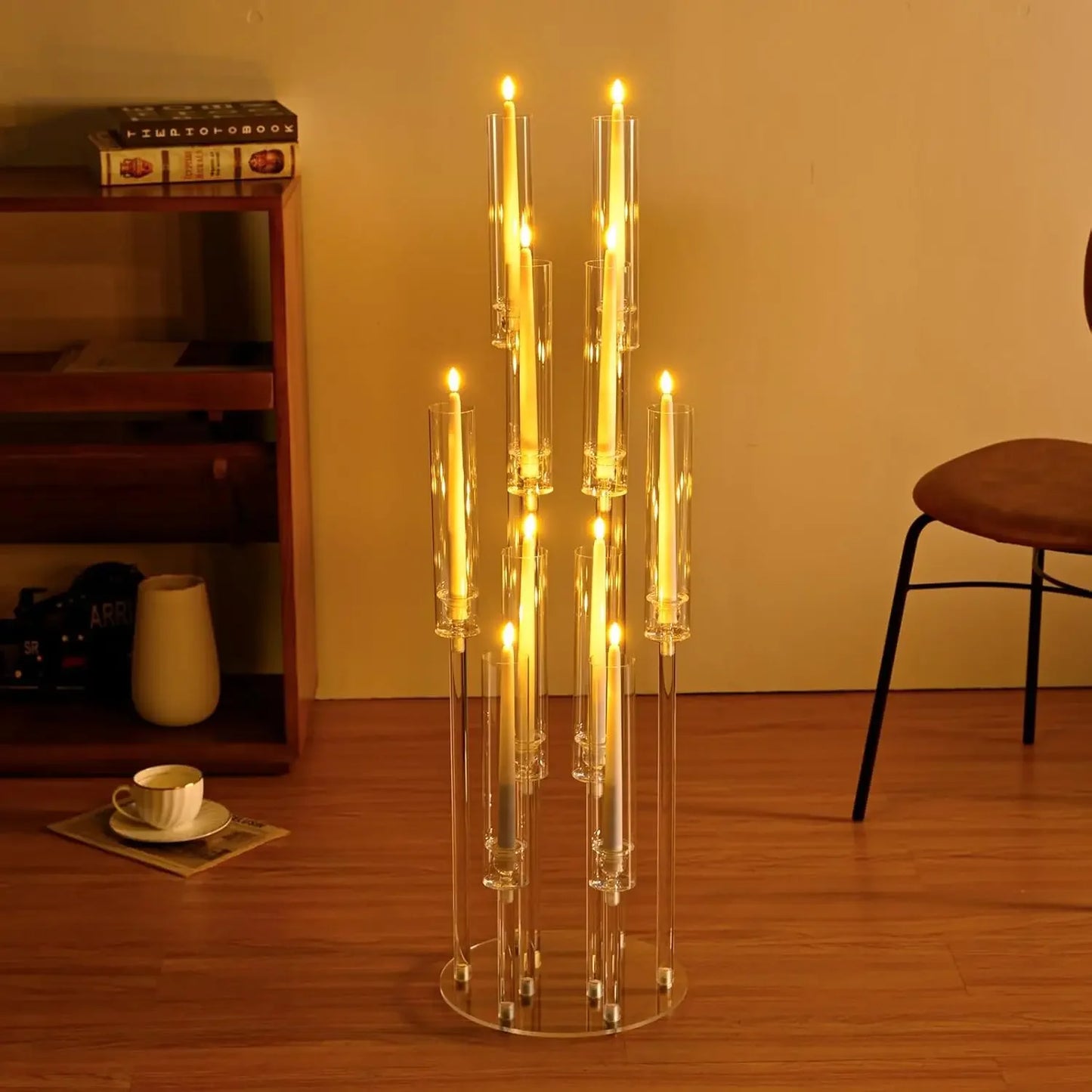 10Pcs Acrylic Candelabra 10 Arm Clear Candle Holder Table Centerpiece Home Decoration